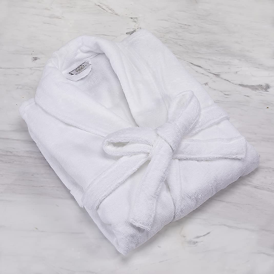 VINN Dunn Supersoft Unisex Terry Toalla de algodón egipcio Albornoz Hotel Spa Albornoz altamente absorbente mujeres hombre toalla acogedor baño abrigo 400GSM blanco