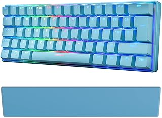 UK Layout 60% Mechanical Gaming Keyboard Type C Wired 61 Keys LED Backlit USB Waterproof Keyboard 14 Chroma RGB Backlight Anti-ghosting Keys+PU Leather Anti-Slip Memory Foam Wrist Rest (Blue)