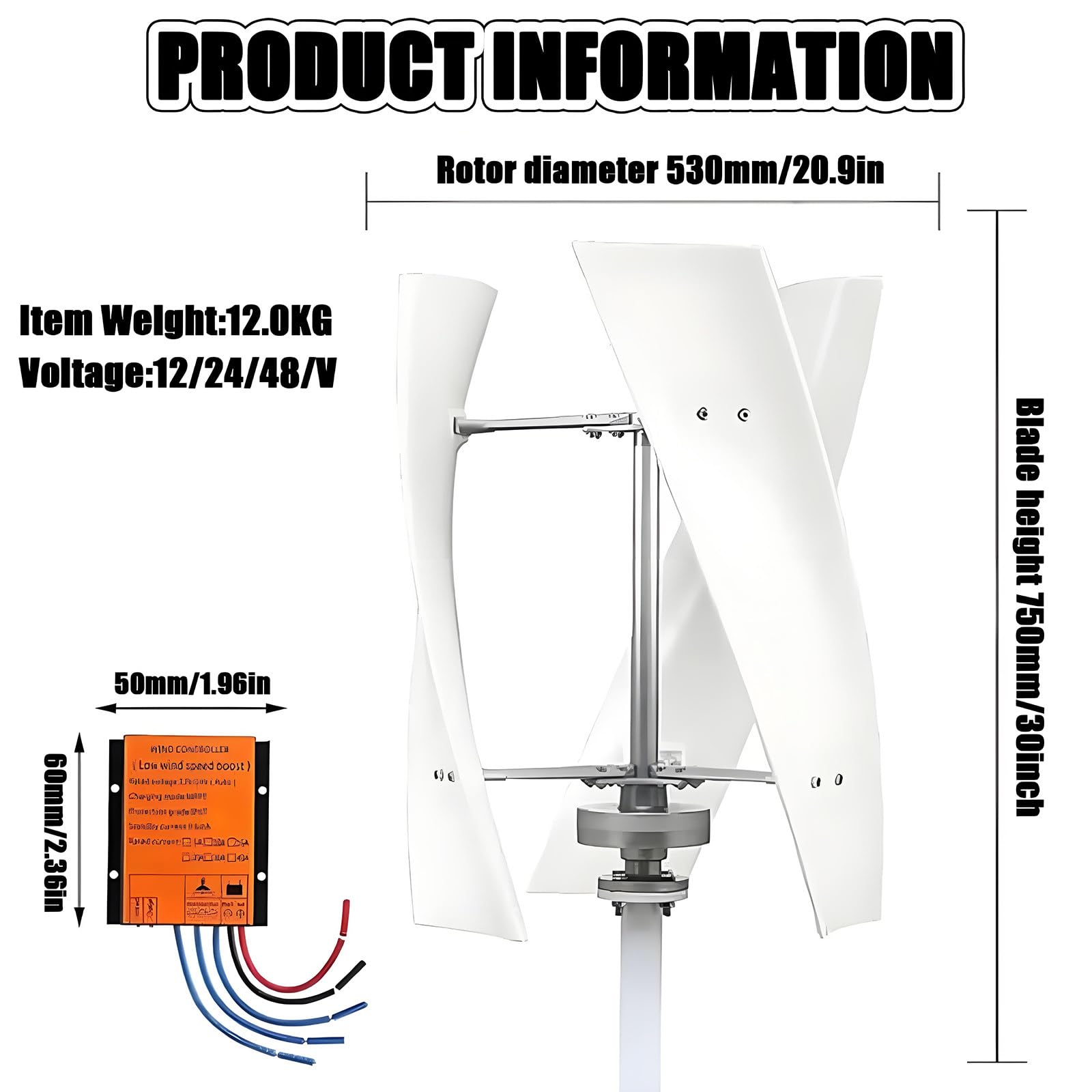 Kit générateur éolien Vertical de Jardin 10000 W/12000 W, éolienne triphasée 12 V/24 V/48 V/220 V avec contrôleur MPPT pour Applications domestiques et industrielles 10000W-220V