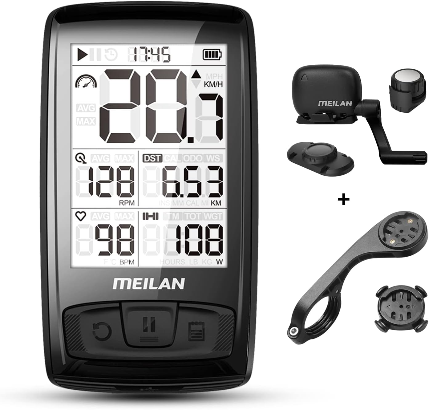 MEILAN Blade Wireless Bike Computer Cycling Computer with Backlight Speed Cadence Sensor Included Bluetooth ANT+ 80 Hours Battery 2.5in Screen Bicycle Computer Road Bike Waterproof M4