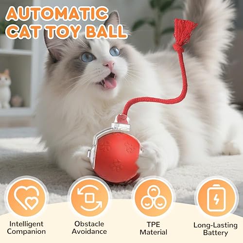 Miniatura 2 de Juguete interactivo para gatos, juguetes para gatos de interior, juguete automático de pelota, juguete de bola de persecución para gatos con cola