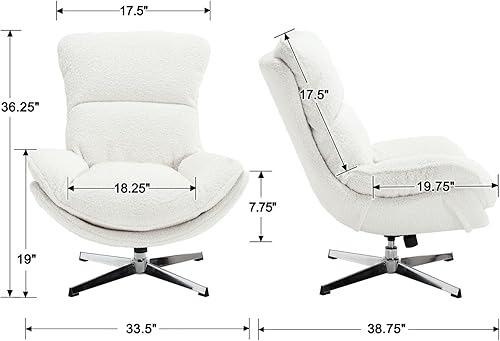 Miniatura 2 de HEAH-YO Juego de 1 silla decorativa moderna, tapizada giratoria para sala de estar con respaldo, cómoda mecedora de lana de cordero sin brazos para