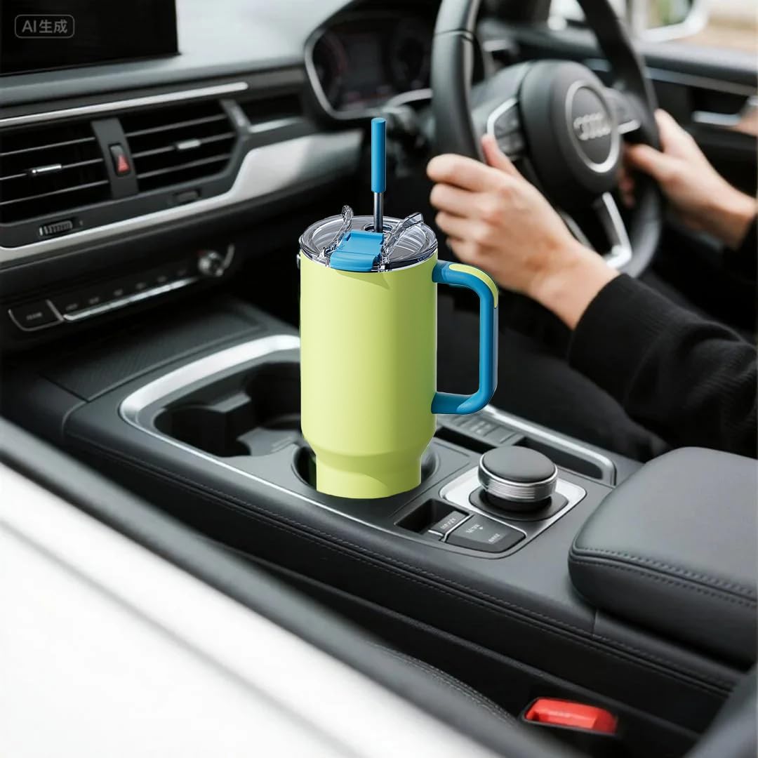 40 oz Tumbler With Straw And Lid,Tumbler with Handle, Two in One BPA-Free Lid Ice Coffee Cup,100% Leak Proof Stainless steel insulated water bottle(Green&Blue Splicing) - Image 6