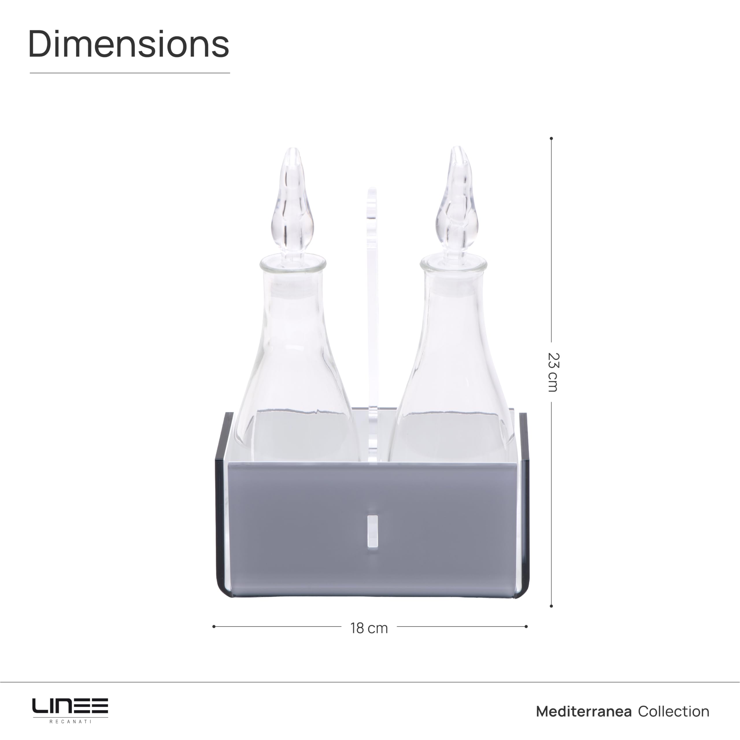 LINEE Recanati Mittelmeerraum für Öl und Essig – Gewürz-Set aus PMMA und Glas 18 x 10 x 23 cm – zeitgenössische Eleganz für den Tisch – Made in Italy (transparent grau/weiß)