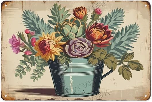 Rustic Succulent Aluminum Metal Sign, 5.5 x 8 Inches, Great for Your Garden, Living Room, or Kitchen with a Timeless Vintage Appeal and Natural Charm