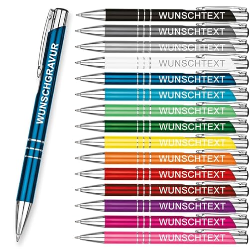 LOPREX 50 Stück Kugelschreiber mit Gravur – personalisierte Kugelschreiber aus Metall mit Wunschtext – Geschenk für Firmen, Schulen & Hochzeiten – 16 Farben & 15 Schriftarten – Blau LOPREX 50 Stück Kugelschreiber mit Gravur – personalisierte Kugelschreiber aus Metall mit Wunschtext – Geschenk für Firmen, Schulen & Hochzeiten – 16 Farben & 15 Schriftarten – Blau