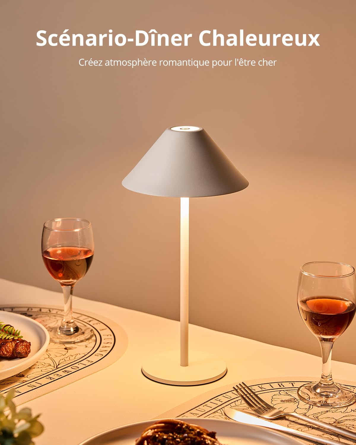 Bojim Lampe de Table LED Exterieure Tactile Sans Fil Rechargeable USB Autonomie 10j, Lampes Chevet Battery Interieur Petite Lamp Touch Lumiere Wireless Salon Lamps IP54 Waterproof Jardin Blanc