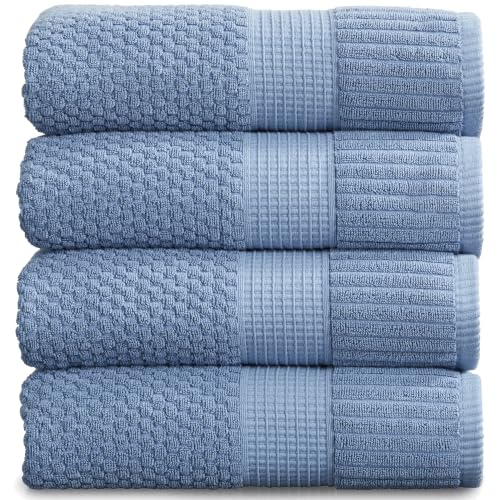Springtree Home 4 Pack 100% Cotton Bath Towels | Blue Towels | Oeko‑TEX Standard 100 | Soft & Absorbent, Quick‑Dry | Trinity Collection - Blue Shadow