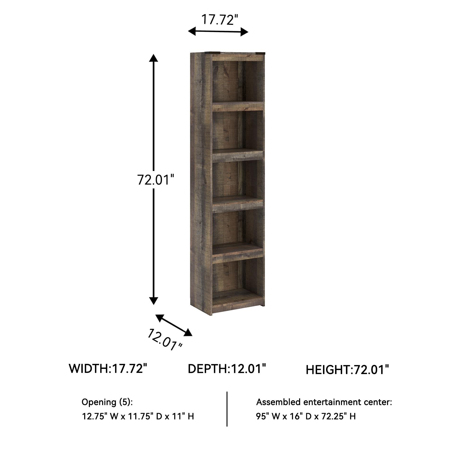 Ashley Furniture Trinell Rustic TV Pier - Brown/Gray Plank Finish, 3 Adjustable Shelves, 72"H