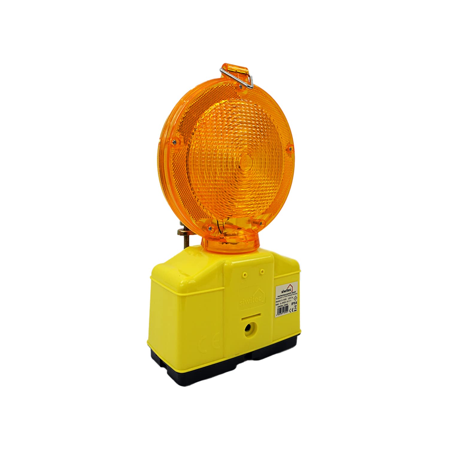 2 x siwitec LED Baustellenleuchte gelb inkl. 4 x Blockbatterien Typ 4R256V 7Ah, LED Warnleuchte für Baustellen im Straßenbau mit Lampenschlüssel, Baustellenabsicherung