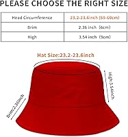 Vista 51 de PFFY Bucket Hat for Women Men Cotton Summer Sun Beach Fishing Cap Negro/Rojo (reversible)