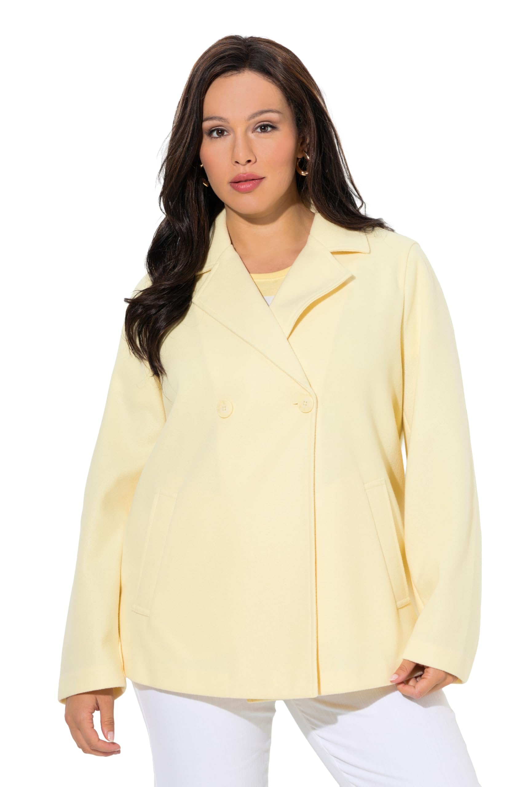 Ulla Popken Damen große Größen Übergrößen Plus Size Fleece-Cabanjacke, A-Linie, Reverskragen, Langarm 846021