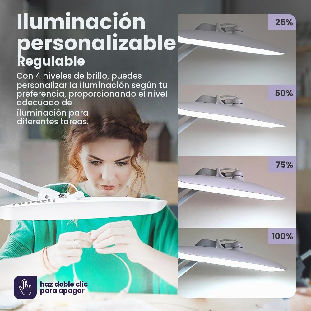 Neatfi XL Lámpara LED de Escritorio | 2.200 Lúmenes | 20W | Temperatura de Color Ajustable | Luz Regulable de 4 Niveles | Oficina en Casa | Cabezal Ancho de 51 cm (Blanco, CCT con Abrazadera)