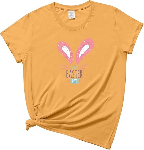 Spring Fashion Easter Round Neck Short Sleeve Shirts Rabbit Printed Loose Fitting T Shirts Club Clothes