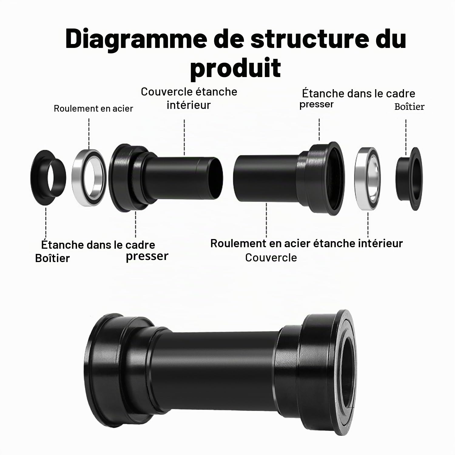 Boîtier de pédalier de vélo BB92 - Boîtier de pédalier à arbre creux intégré de 24 mm - Pour Dub BB86/92 VTT - Accessoires de vélo
