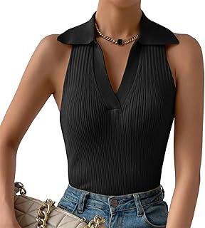 Chaleco ligero para mujer, cuello en V, sin mangas, con solapa, para verano, color liso, acanalado