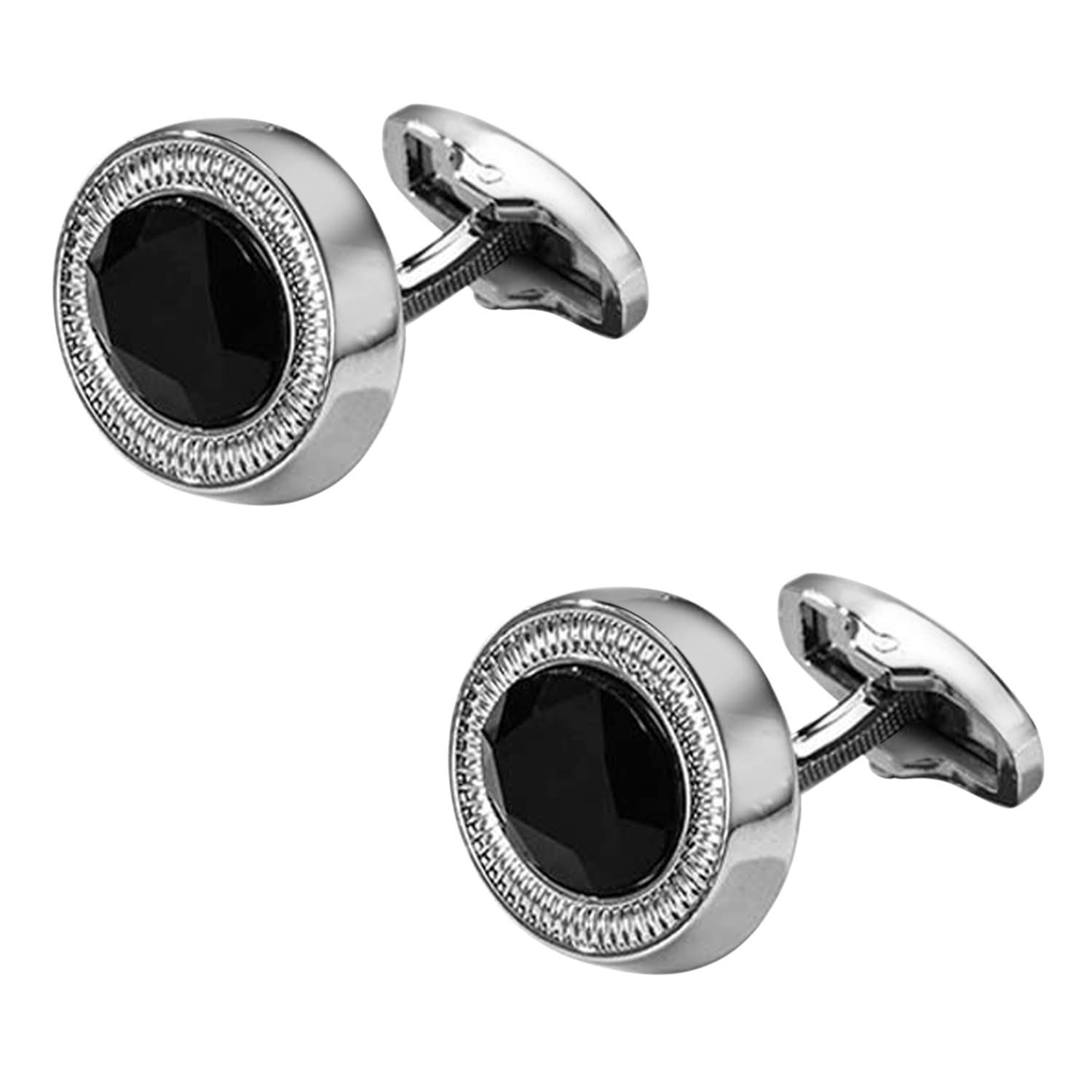 peora Silver Plated Black Round Shape Fancy Stylish Cufflinks Bussiness & Occasion Gift for Men & Boys-picture-14
