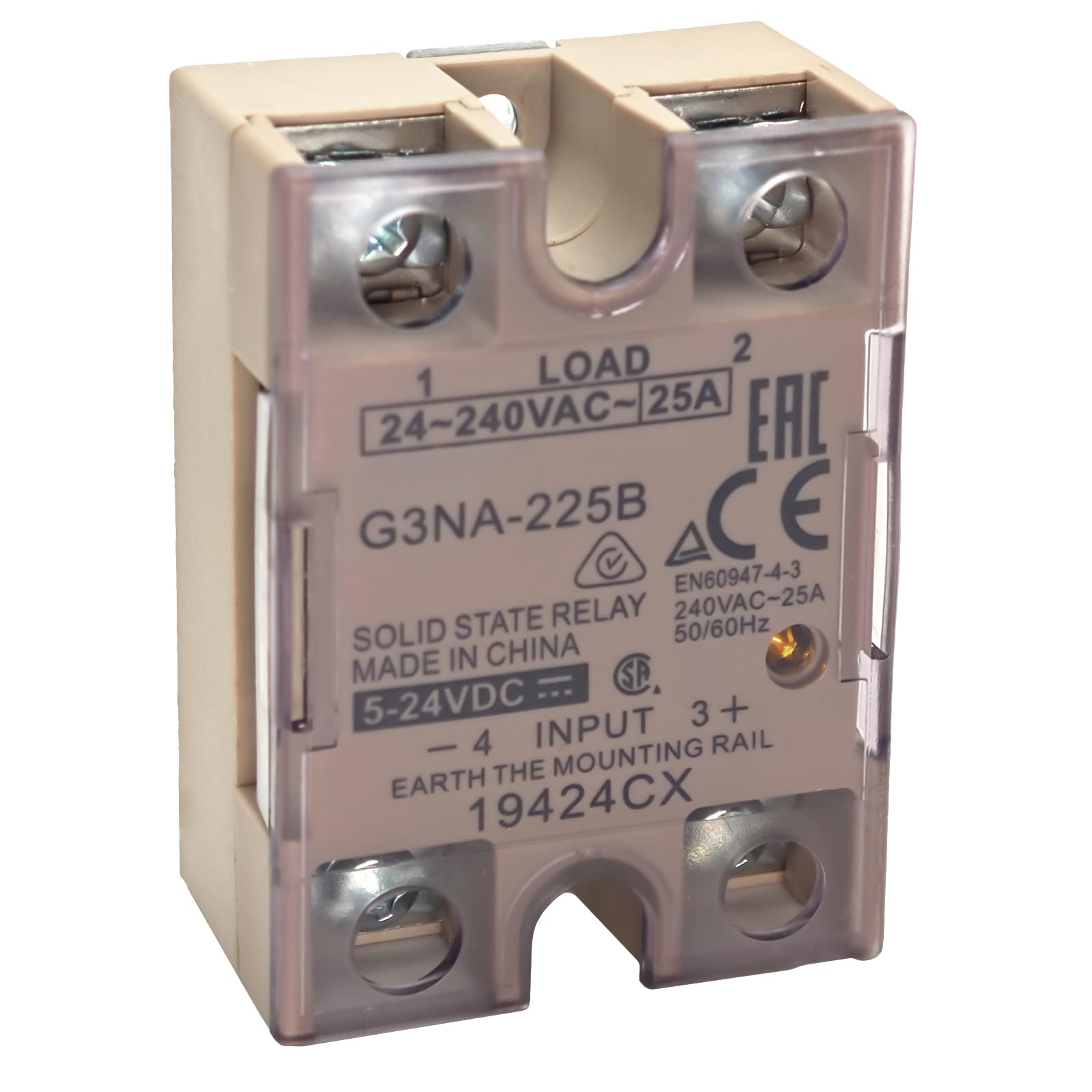 G3NA-225B Solid State Relay - 25A, 24 to 240 VAC, 1-Pole, Zero Cross Functio, Surface Mounting