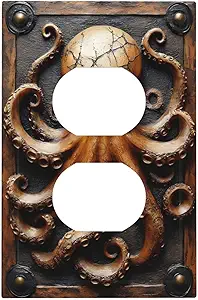 Decorative Outlet Covers Vintage Octopus 1 Gang Duplex Light Switch Cover Plate Wall Plates for Electrical Outlets Switchplate Faceplate for Bedroom Decor