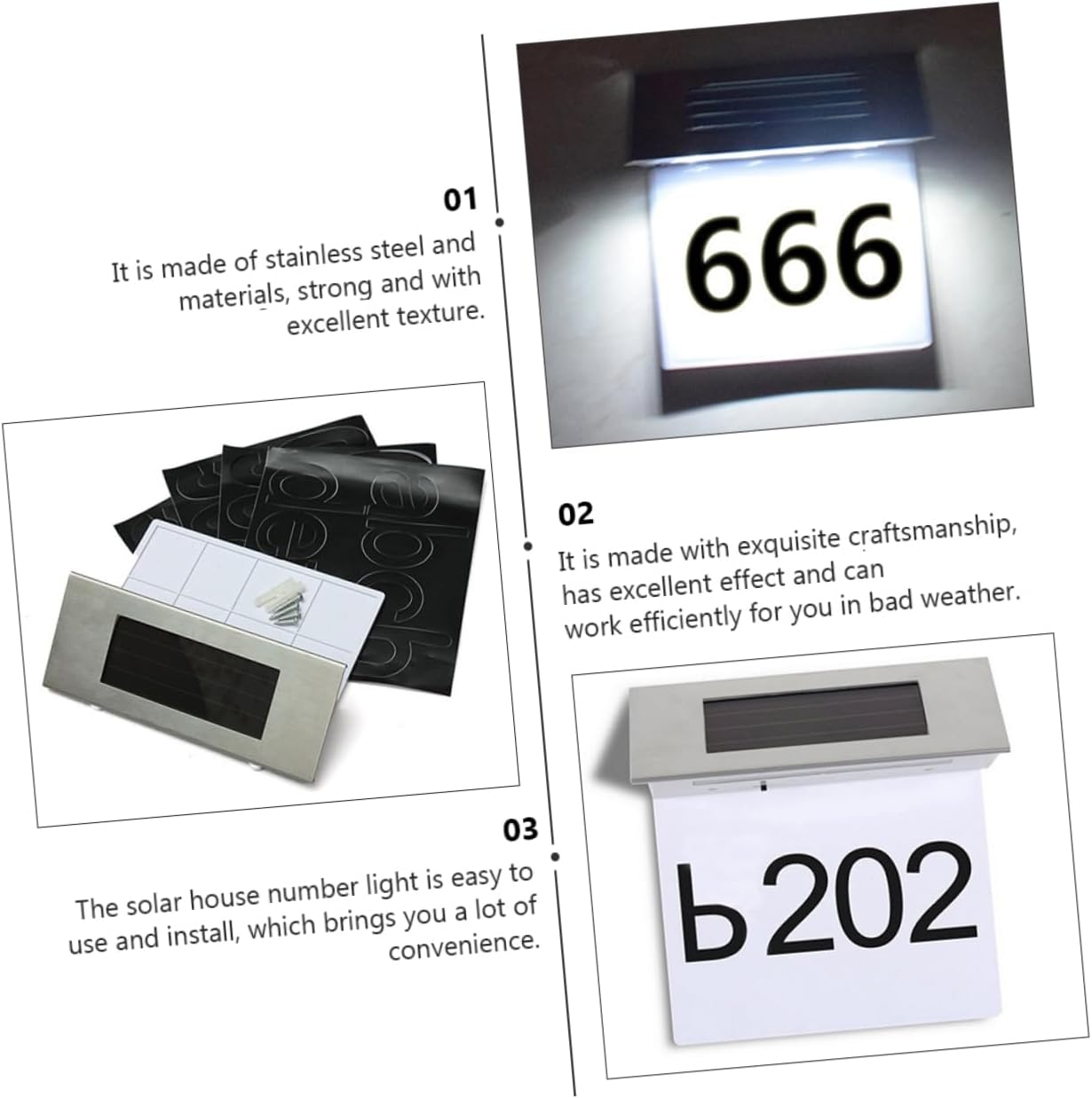 2pcs Solar House Number Lamp Led Outdoor Solar Light for Address Signage Easy to Install Durable for Gardens and Patios