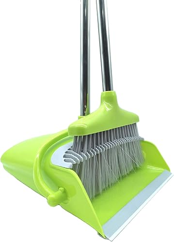 Xifando Juego de escoba y recogedor extensible de mango largo, de acero inoxidable, ligero, vertical, para cocina, vestíbulo, oficina, sala de