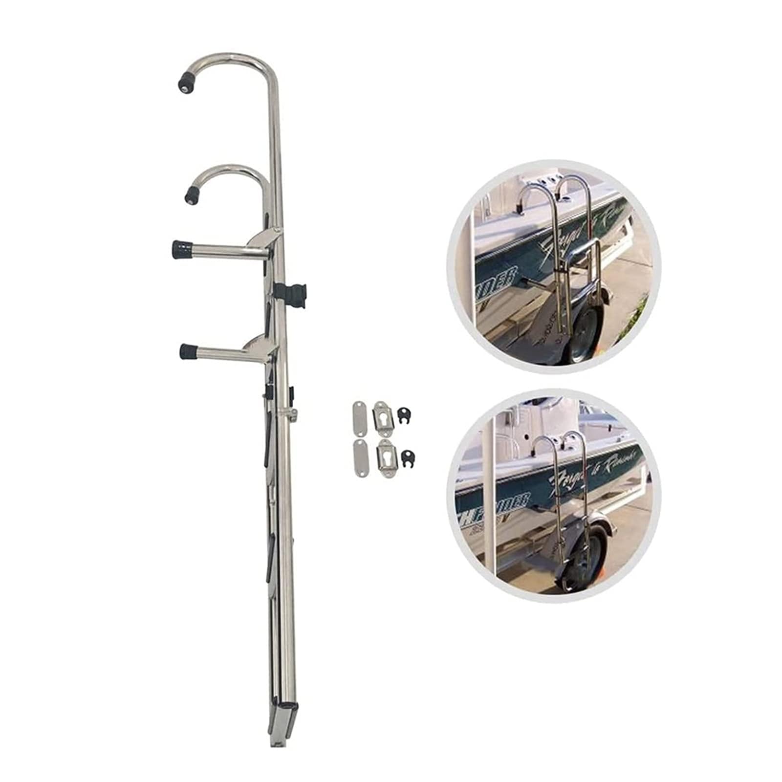Scaletta pieghevole a 4 gradini per barca, resistente, con clip, in acciaio inox, per ingresso posteriore, pontone, ponte entrobordo
