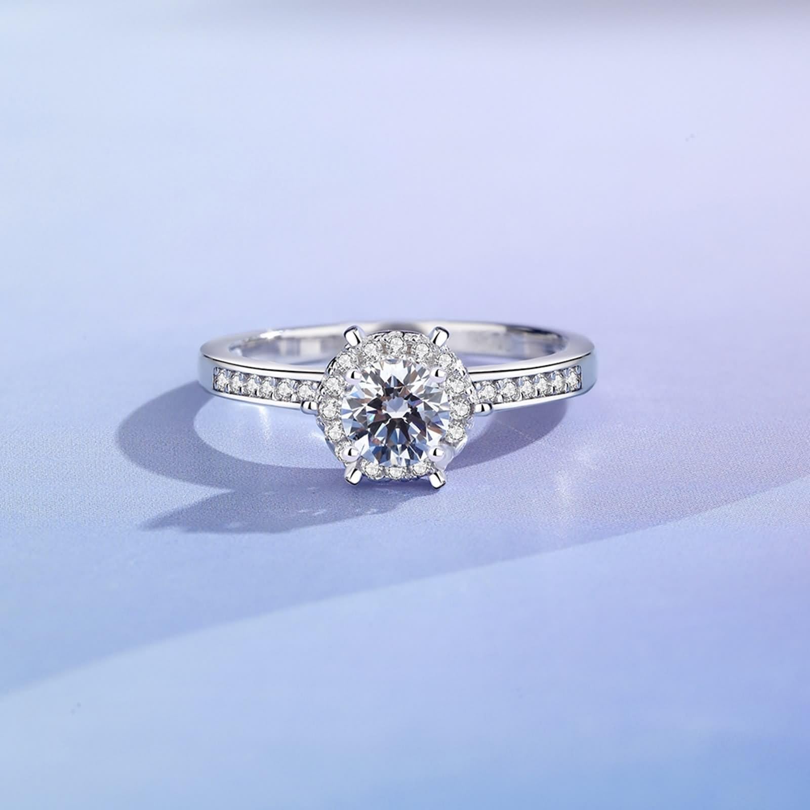 Anelli dell'amicizia fidanzate, anello di fidanzamento classico rotondo moissanite con 6 artigli 0,5 ct 9 carati oro bianco misura 47 (15,0)