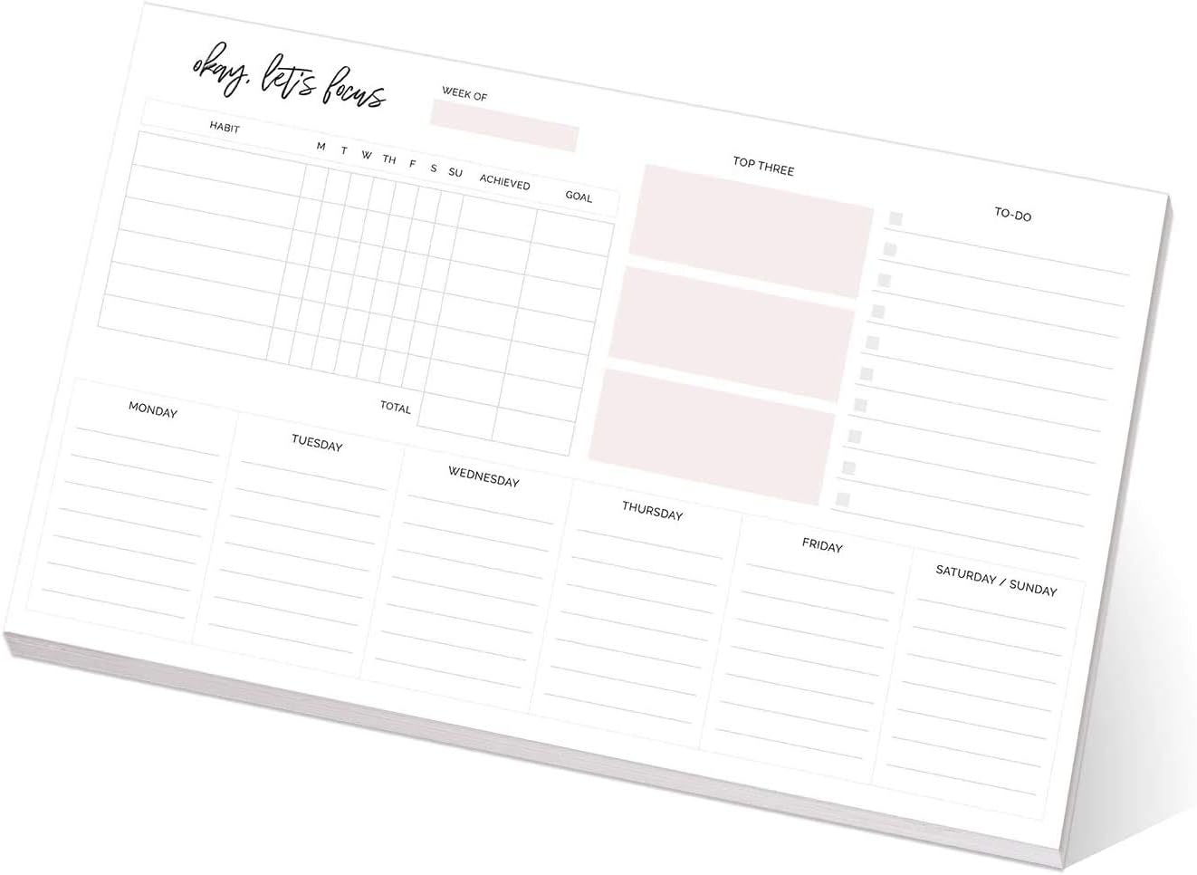 Weekly Planner Sticky Notepad / 10" x 6" Habit Tracker Repositionable Desk Pad