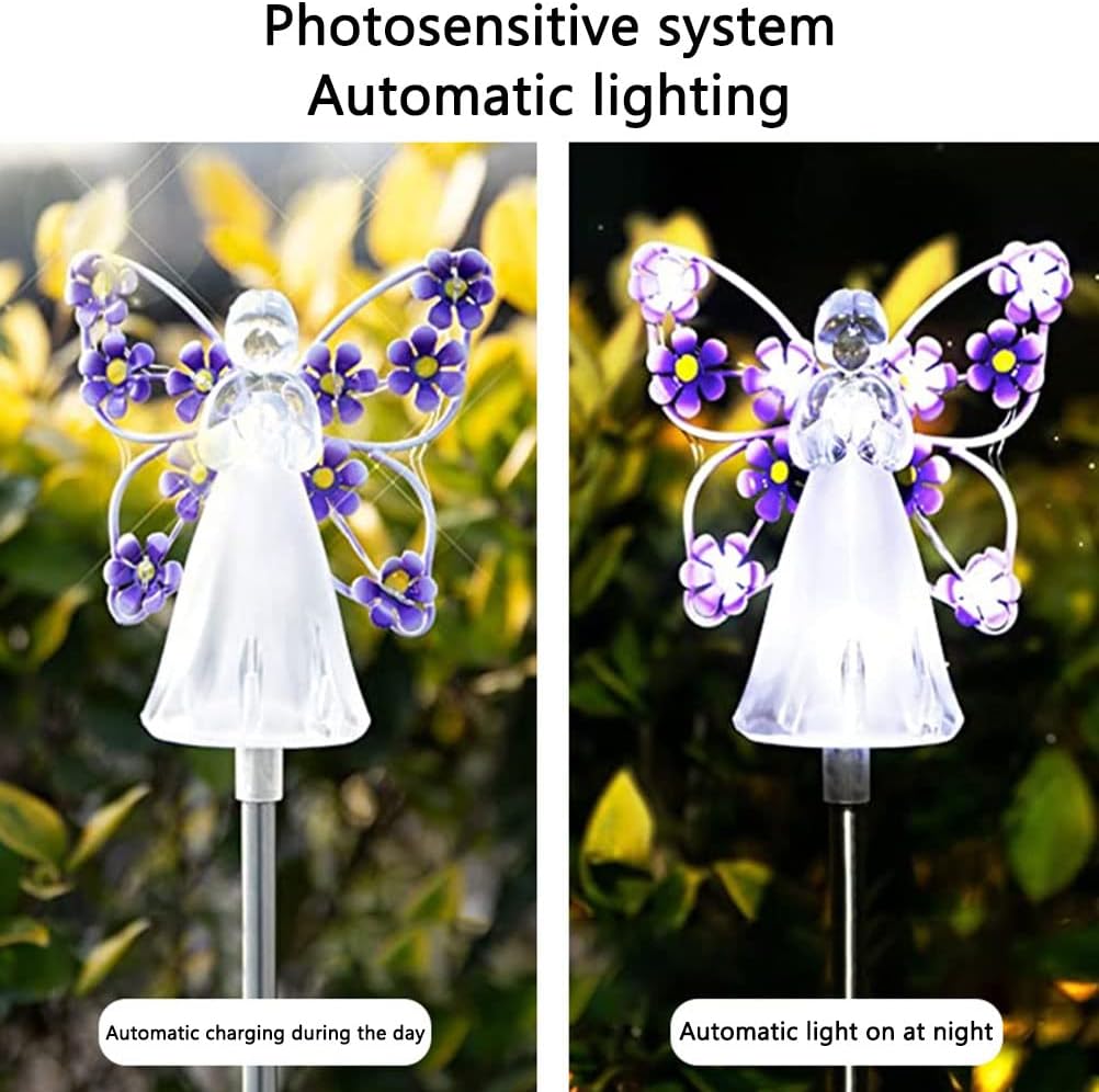 2PCS Angel Solar Lights LED Solar Garden Stake Lights Outdoor Garden Angel Decoration (Blue)