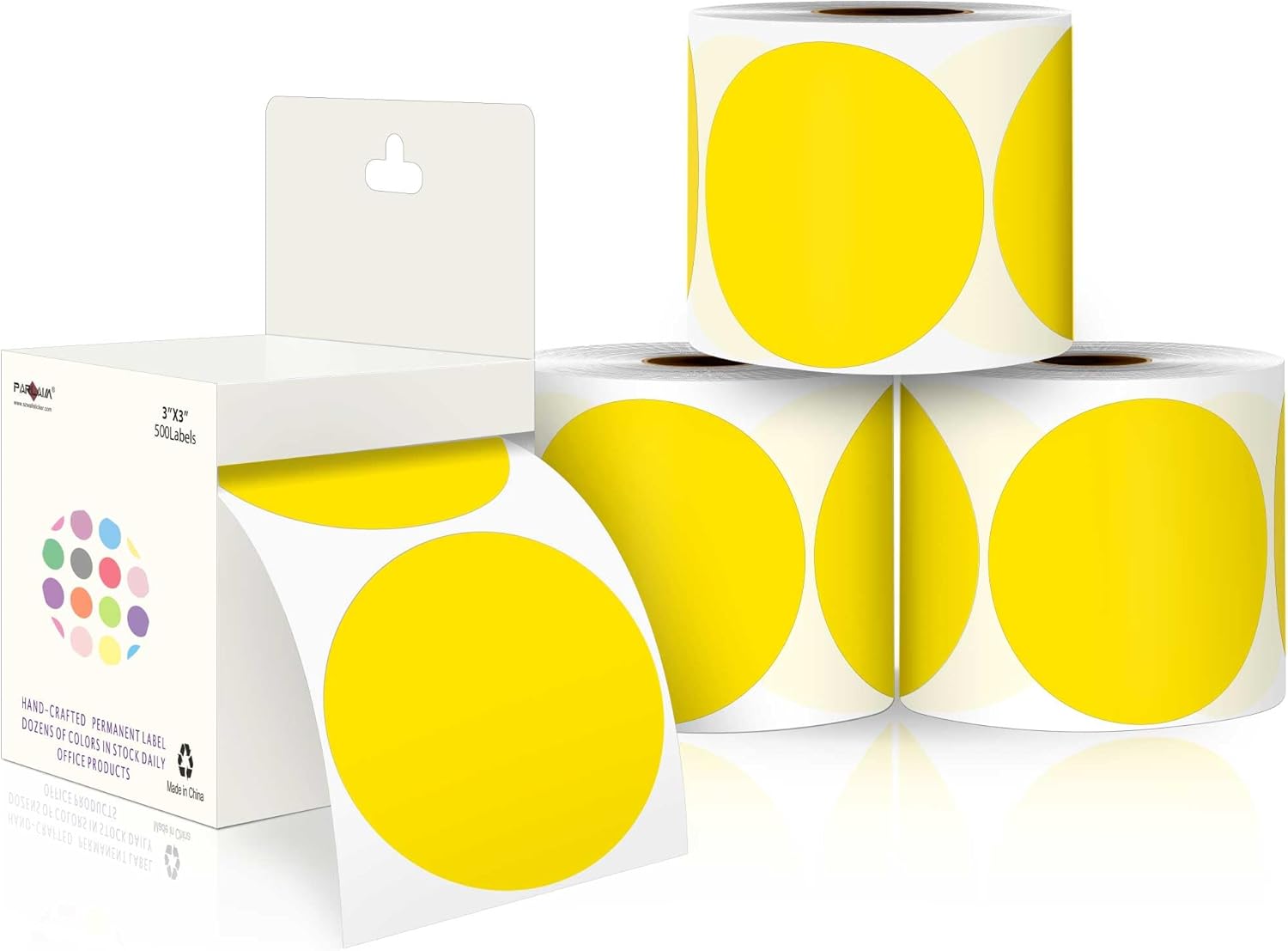 PARLAIM 3”Color Coding Labels Stickers,4Rolls/2000per Dispenser Box Round Adhesive Circle Dot Stickers for Inventory Office Home (Orange)