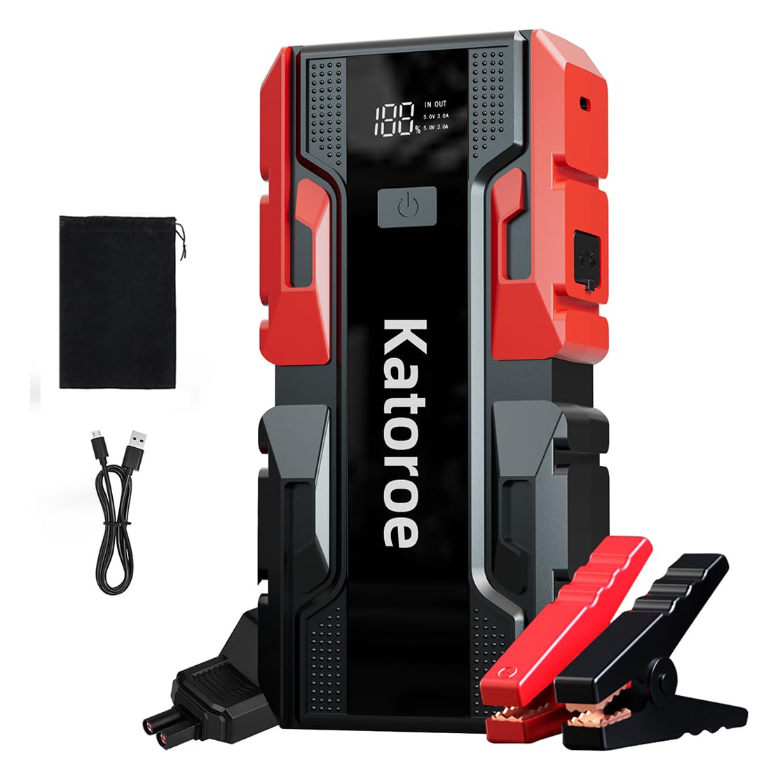 Starthilfe Powerbank für pkw, 60000A Batterie Booster Auto Starthilfe Powerbank für 10,0 L Benzin/ 8,0L Diesel, Jump Starter Auto mit 400 Lumen Taschenlampe, 2 USB Ausgänge, Verdickt Starthilfekabel