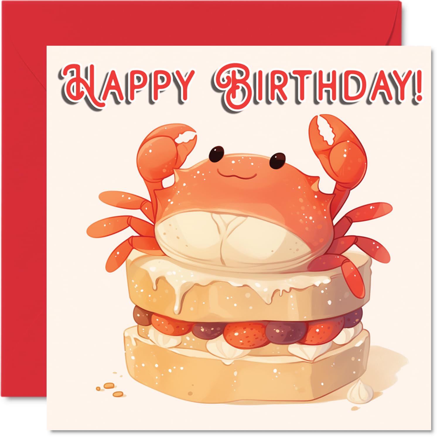 Crab Birthday Cards - Animal Cake - Happy Birthday Card for Son Daughter Brother Sister Grandson Granddaughter Niece Nephew Cousin, 145mm x 145mm Bday Greeting Cards