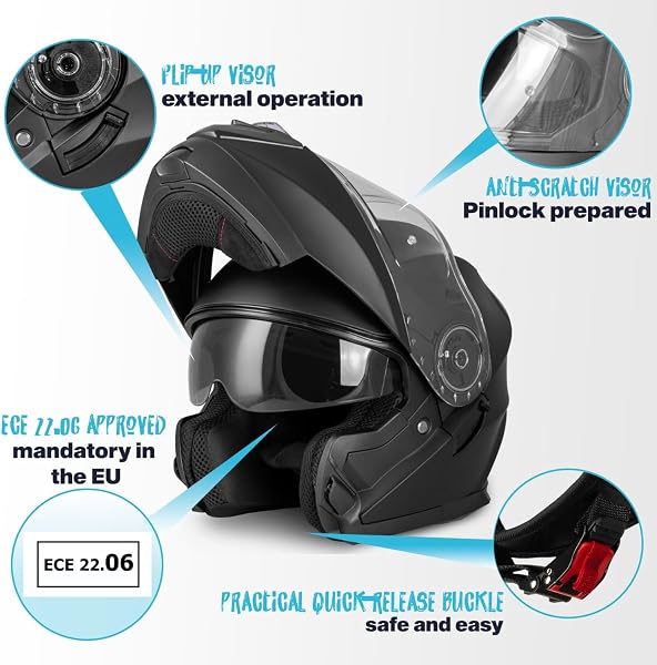 VINZ Busan Casco Modular con Visera Solar | Casco Moto & Scooter & Ciclomotor | ECE 22.06 Homologado | En Tamaño XS - XXL | para Hombre y Mujer - 2