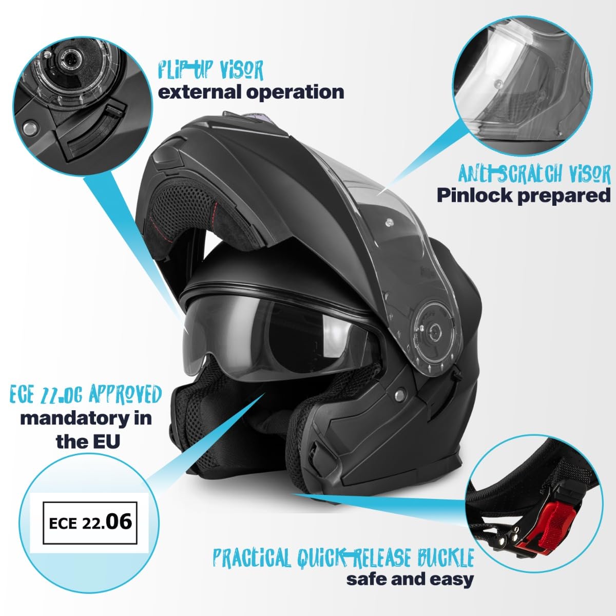 VINZ Busan Casco Modular con Visera Solar | Casco Moto & Scooter & Ciclomotor | ECE 22.06 Homologado | En Tamaño XS - XXL | para Hombre y Mujer - 3