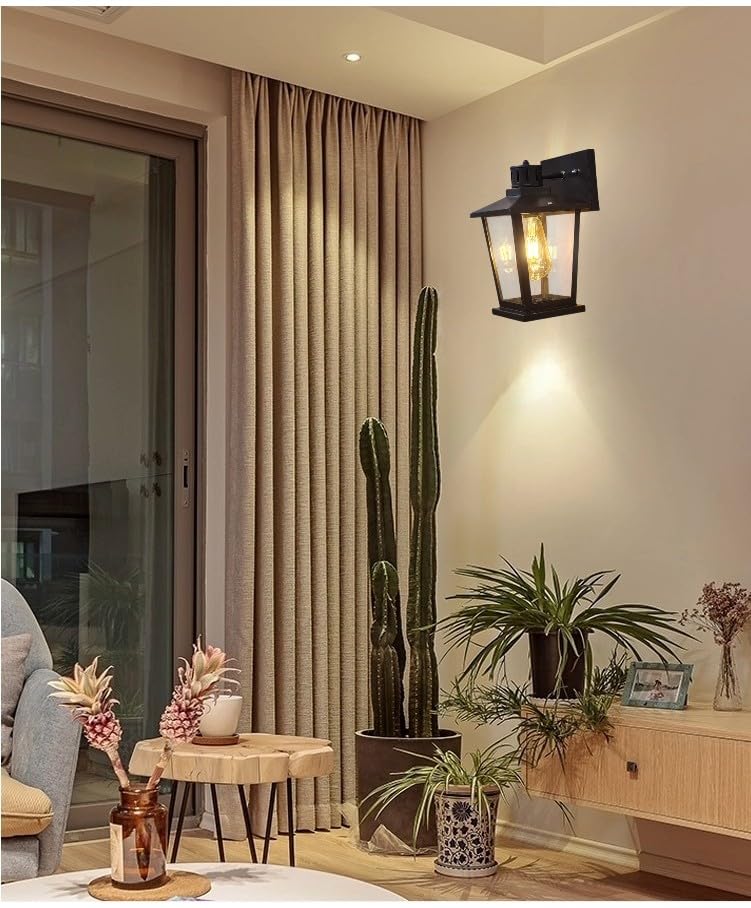 Image of GreyWings Classic Outdoor Wall Light for Home, Brown Metal Frame with Glass, E27 Big Threaded Holder, Wall Lamp, Pack of 2