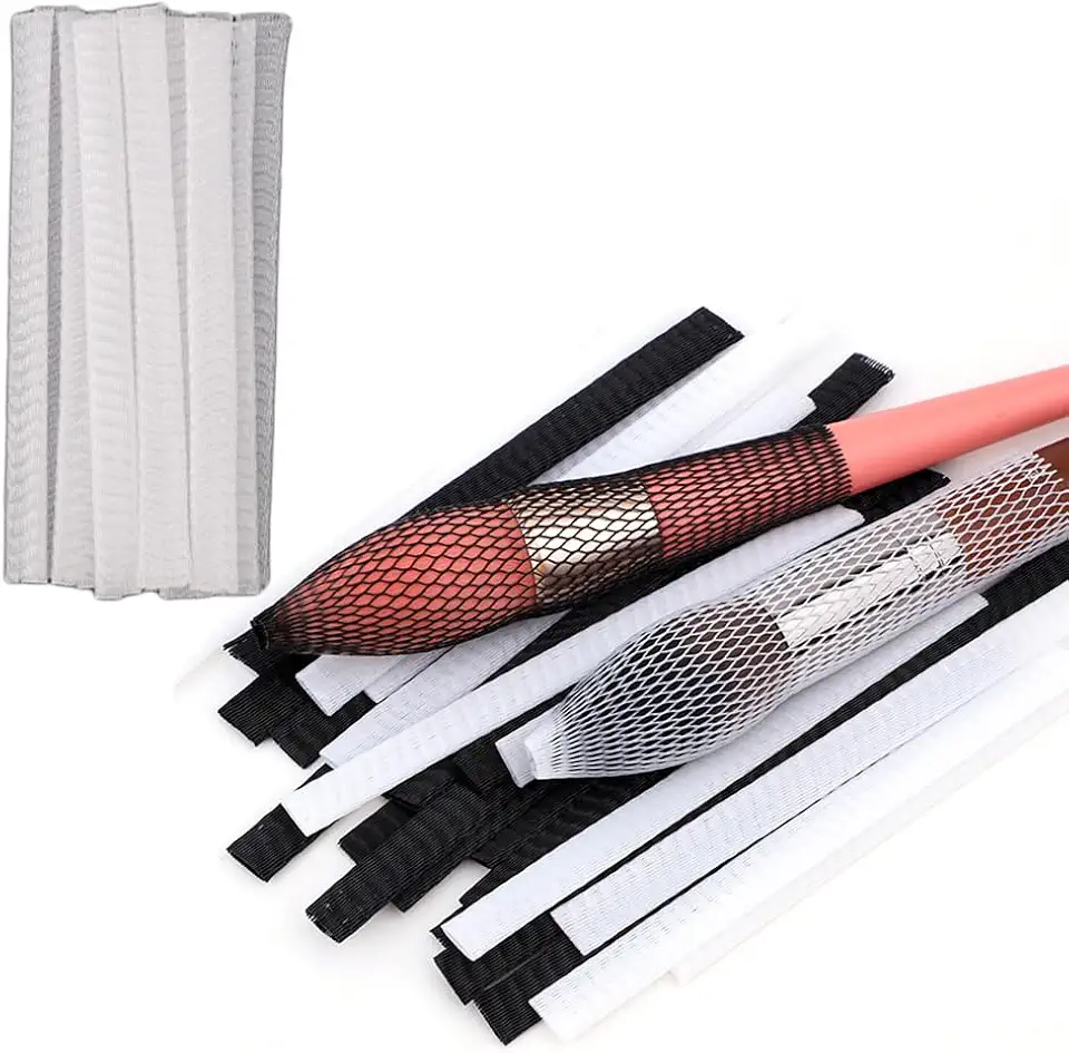 Capas de pincel de maquiagem de malha respirável - material PE, abertura de 3 mm, largura líquida de 10 mm, comprimento líquido de 120 mm - rede conveniente e protetora para viagens (branca)