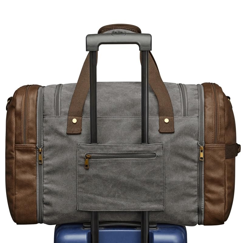 65L Canvas Duffle Bag Travel Overnight Carry on Duffel with Shoes Compartment for Men Women,Gray-As shown3