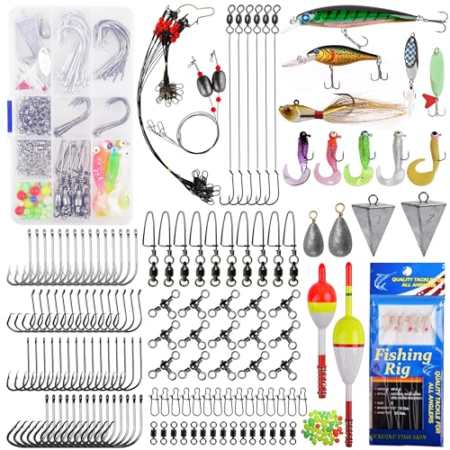 Saltwater Fishing Tackle Box, 212pcs Surf Fishing Gear Kit Saltwater Lures Bait Rigs Bucktail Jigs...