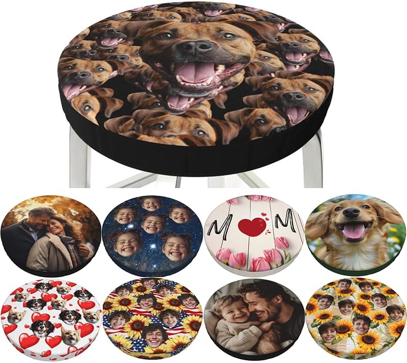 Miniatura 2 de Ouqiuwa Funda de taburete de bar redonda personalizada, añade tu nombre de foto, texto, logotipo, suave, lavable, funda de asiento de taburete de