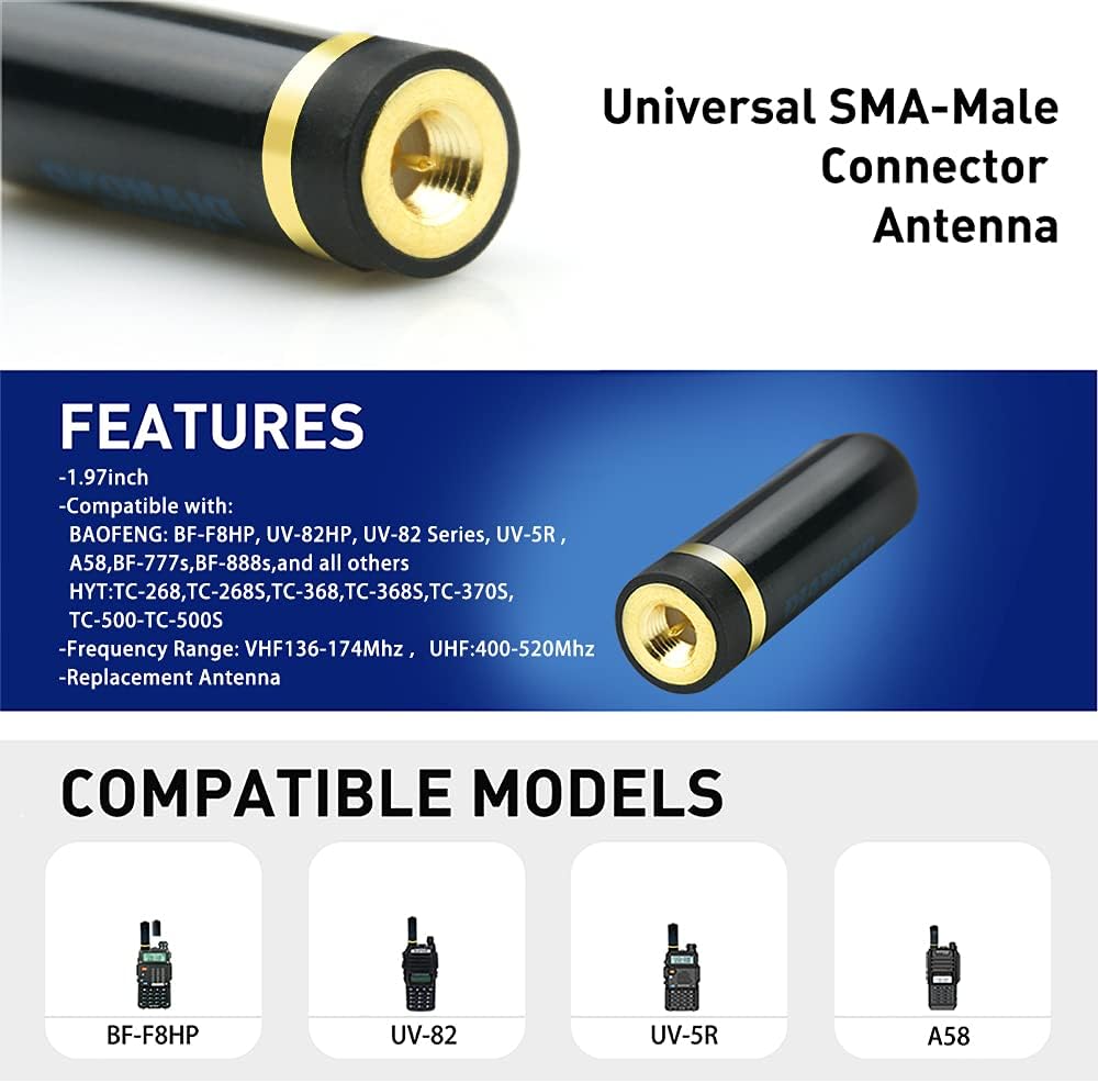 2 Pack SRH805S Universal Walkie Talkie Short Antenna VHF/UHF 144/430/1200MHz SMA-Male Antenna for Retevis Kenwood HYT Two Way Radio : Electronics