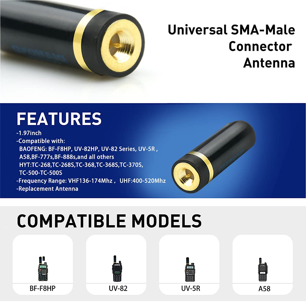 SRH805S Antenna universale di ricambio corta per walkie-talkie VHF/UHF 144/430/1200MHz SMA maschio antenna per radio BTECH PUXING Kenwood HYT (confezione da 2)
