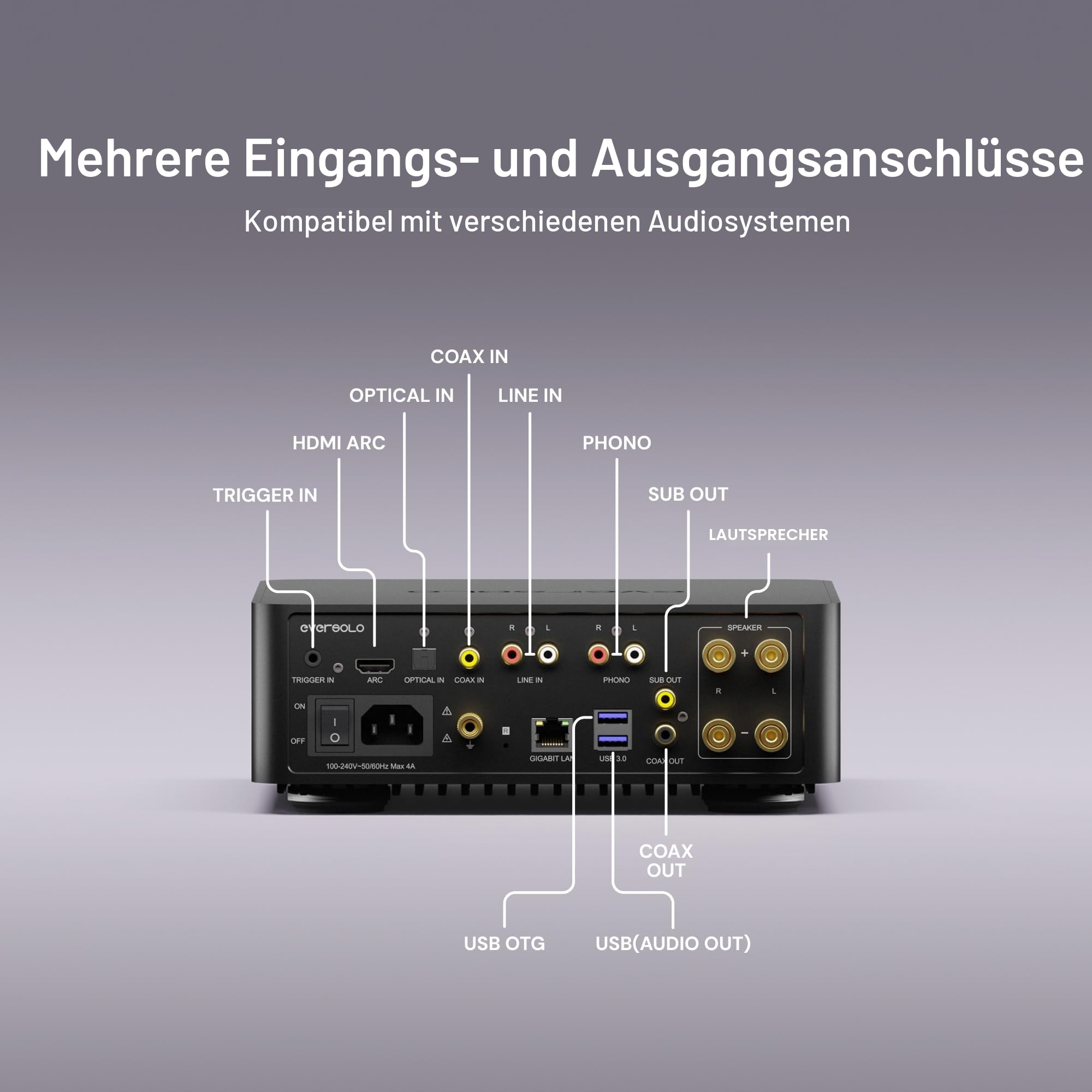 EVERSOLO Play All-in-One Musik-Streamer mit Verstärker | 5,5-Zoll-Touchscreen, unterstützt Multi Room & Room Correction, Stream Tidal, Qobuz, Amazon Music & More | Schwarz (CD Edition)