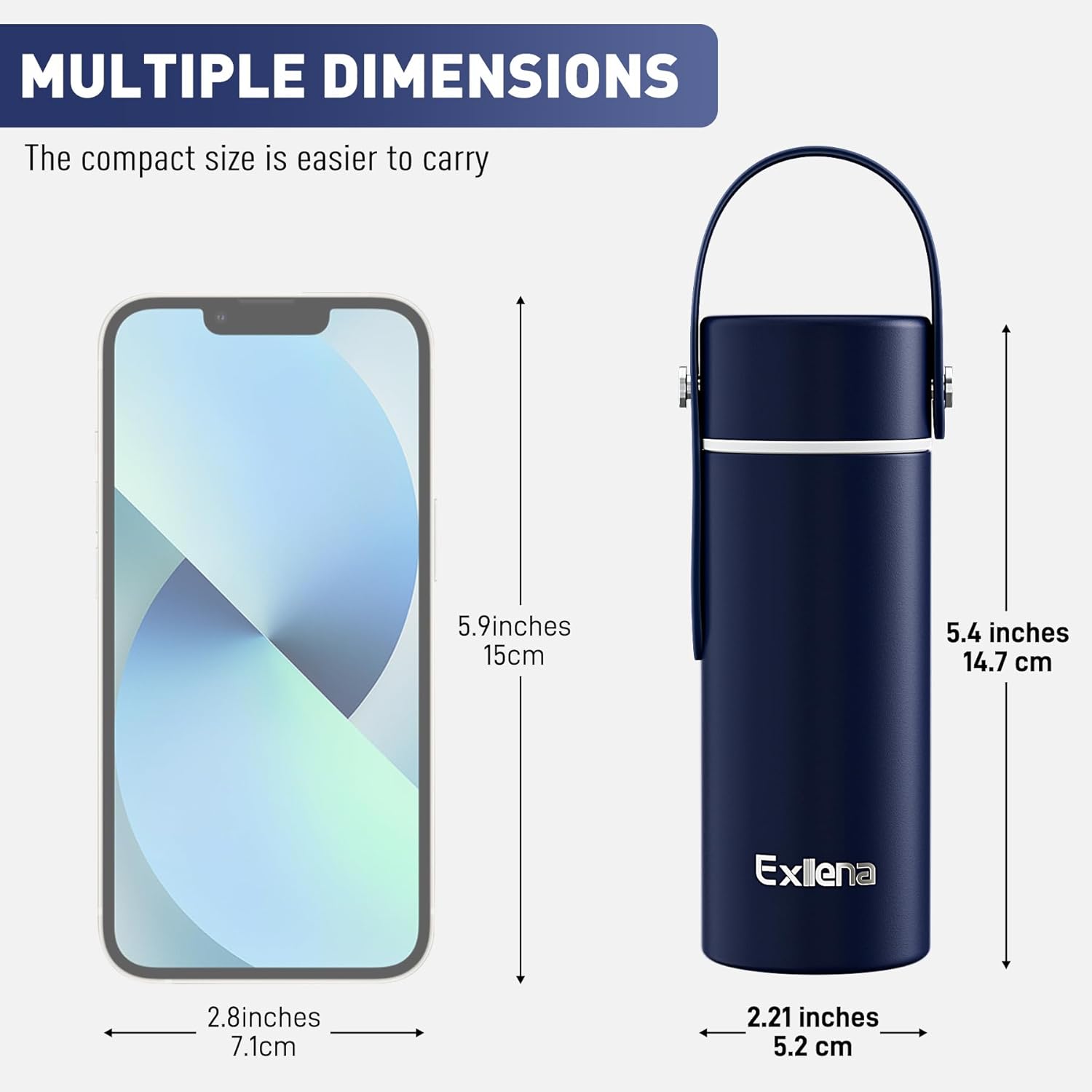 【Upgraded】 Mini Insulated Water Bottle 6.8oz/200ml with Adjustable Silicone Handle– Small Flask for Hot & Cold Drinks, Leakproof, Ideal for Purse, Lunchbox...(Midnight Sapphire) - Image 2