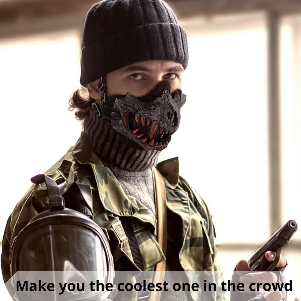 Face Masks for Airsoft, Half Protective Masks with Adaptable Bands, Tactical Face Masks Ideal for Halloween Cosplay Cs Games for Men and Women