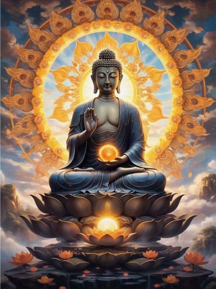 Brennora Embroidery Cross-Stitch Kits for Adults Beginners Pre Printed Cross Stitch Kit Buddha Statue 11CT Needlework Arts and Crafts for Home Decor 16x20 inch