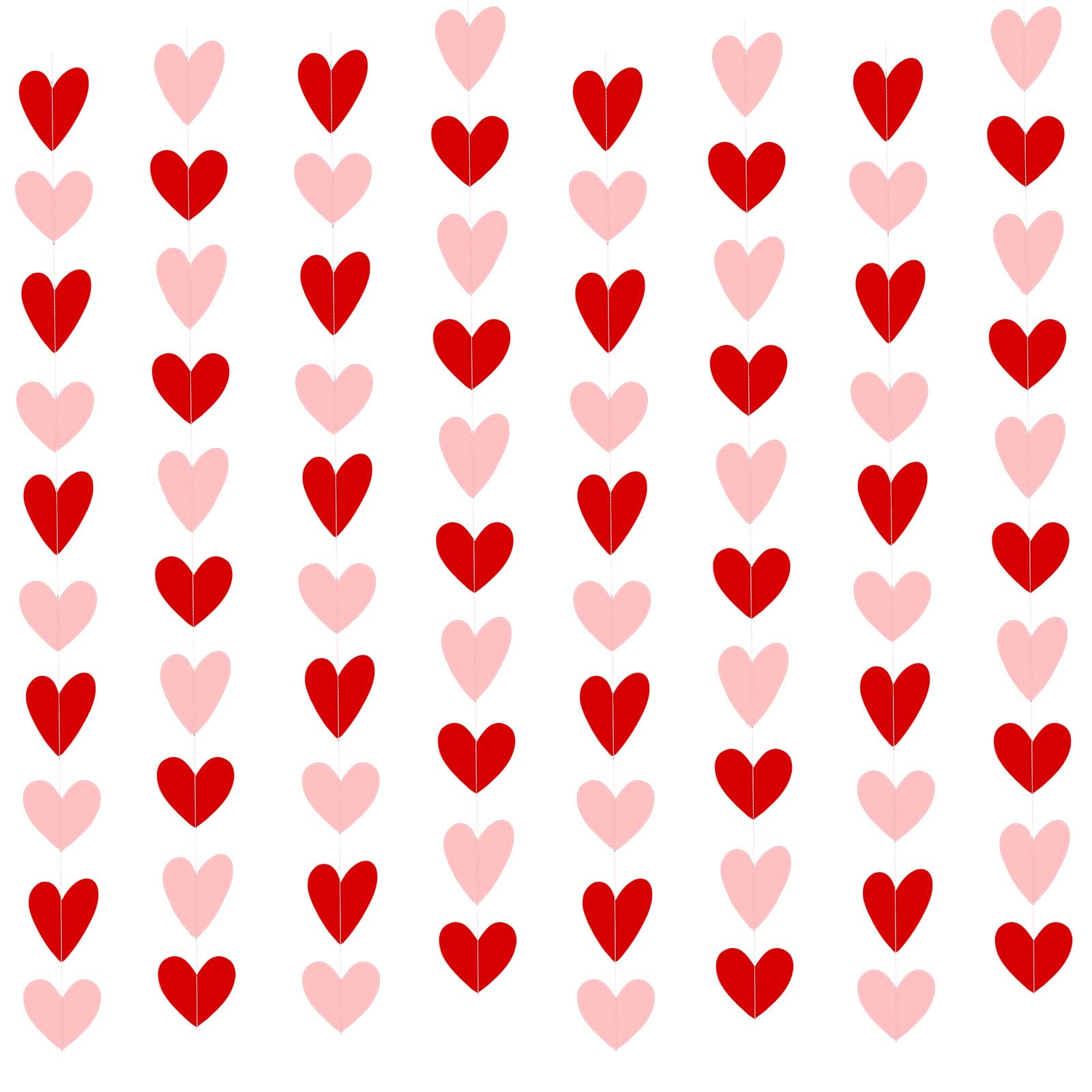 AREOKValentines Day Decor - 100 PCS Heart Garland Decorations - Red & Pink Paper Heart Banner Streamers - No DIY