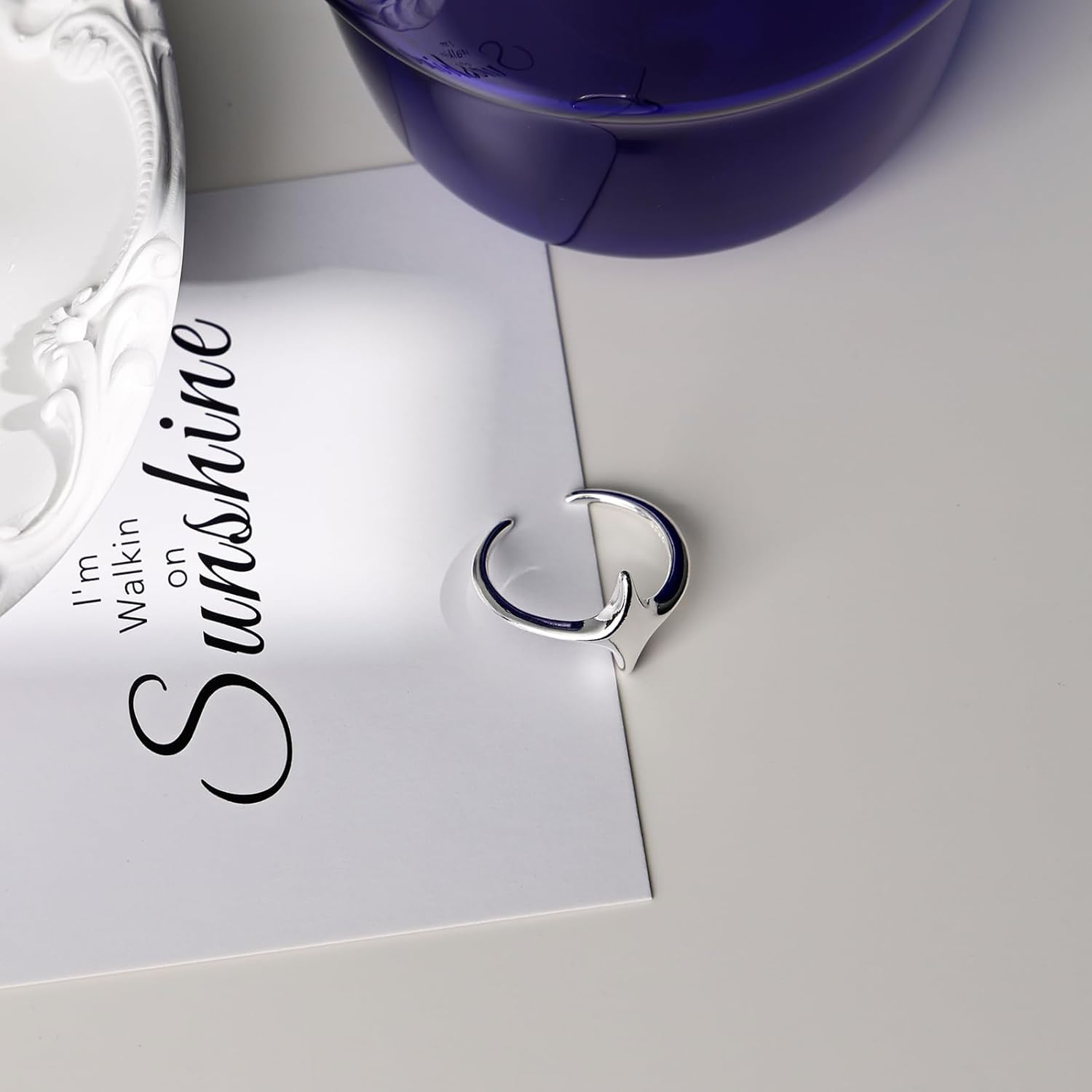 Sterling Silver Star Open Adjustable Ring for Women - Dainty Fashion Ring - Image 5