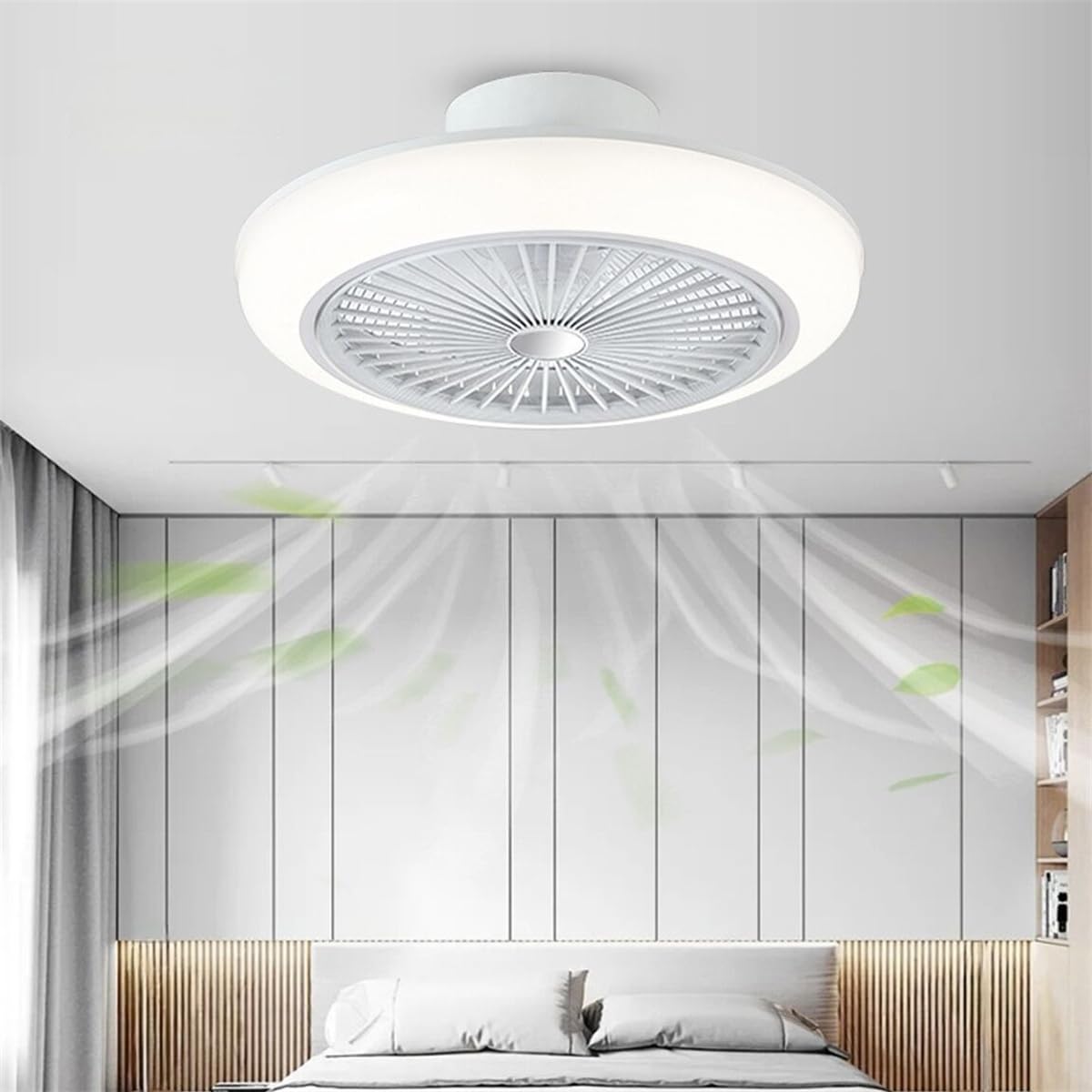 RaGiBow Modern Ceiling Fan lamp with Light Bluetooth Ceiling Fan with Light and Speaker bladeless Ceiling Fan lamp Living Room LED Ceiling lamp Closed Invisible Ceiling Fan lamp Flush Mount White