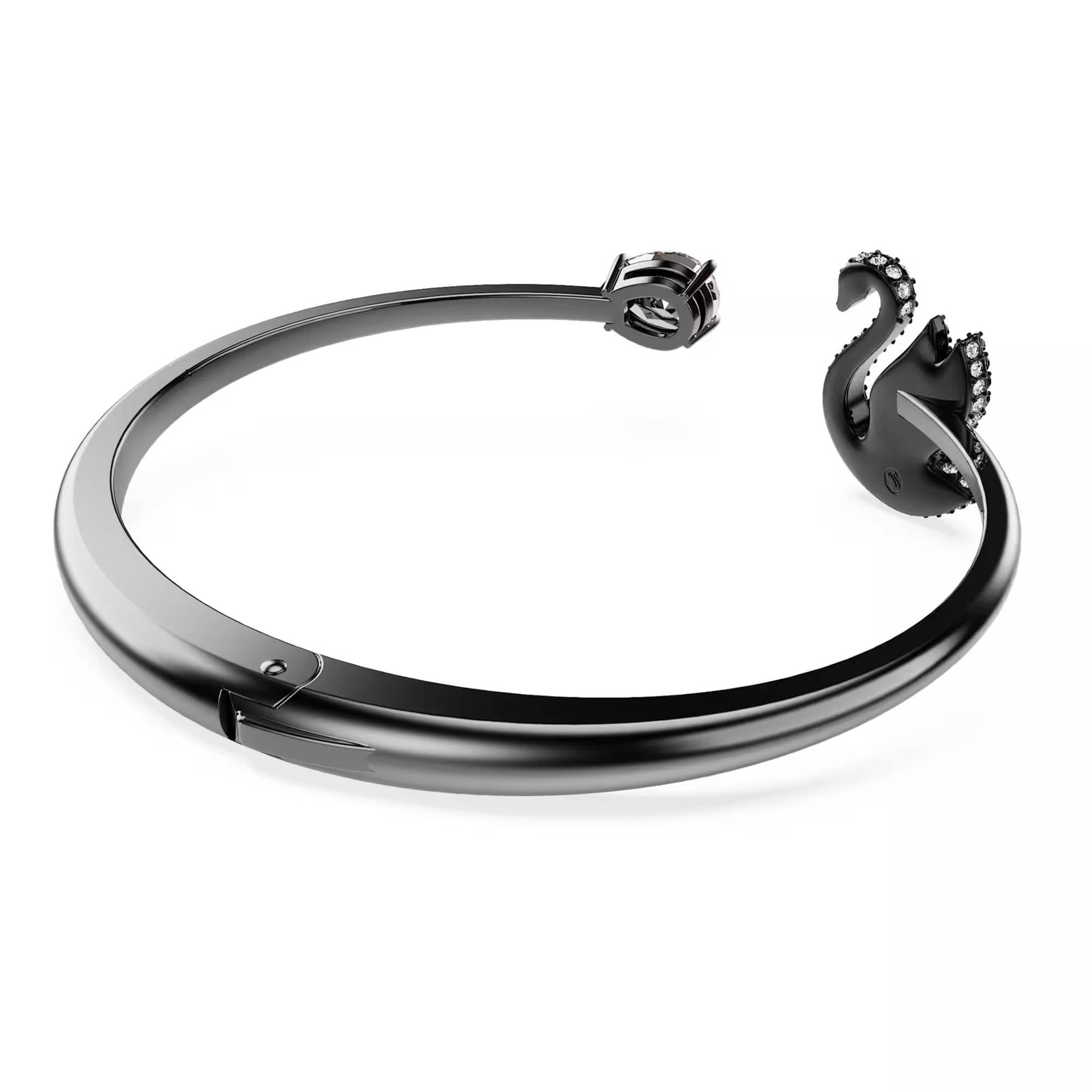 Swarovski Swan Ruthenium überzogener Armreif für Damen, Größe M, Schwarz, Medium, Kristall, Kein Edelstein