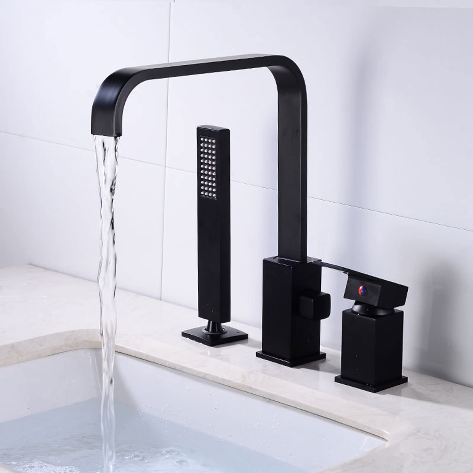 Robinet de baignoire cascade 3 trous noir mitigeur bain douche - 5